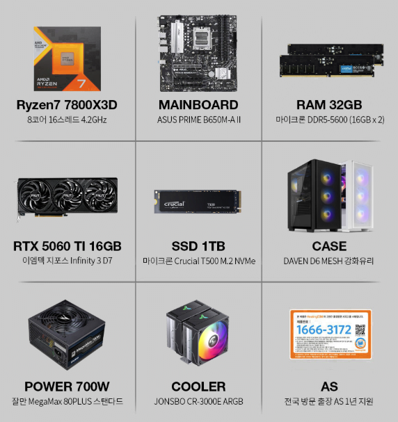 image.png [11번가] 완본체 5개 (7500F / RX9060 8G ~ 9800X3D / RTX5080 16G) (839,990~) (무료)