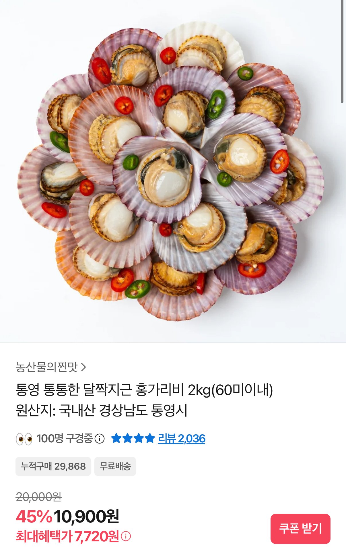 7B464521-7777-4986-A2ED-A81F8D7B2E0F.jpeg [톡딜] 통영 홍가리비 2kg (7,720원) (무배)