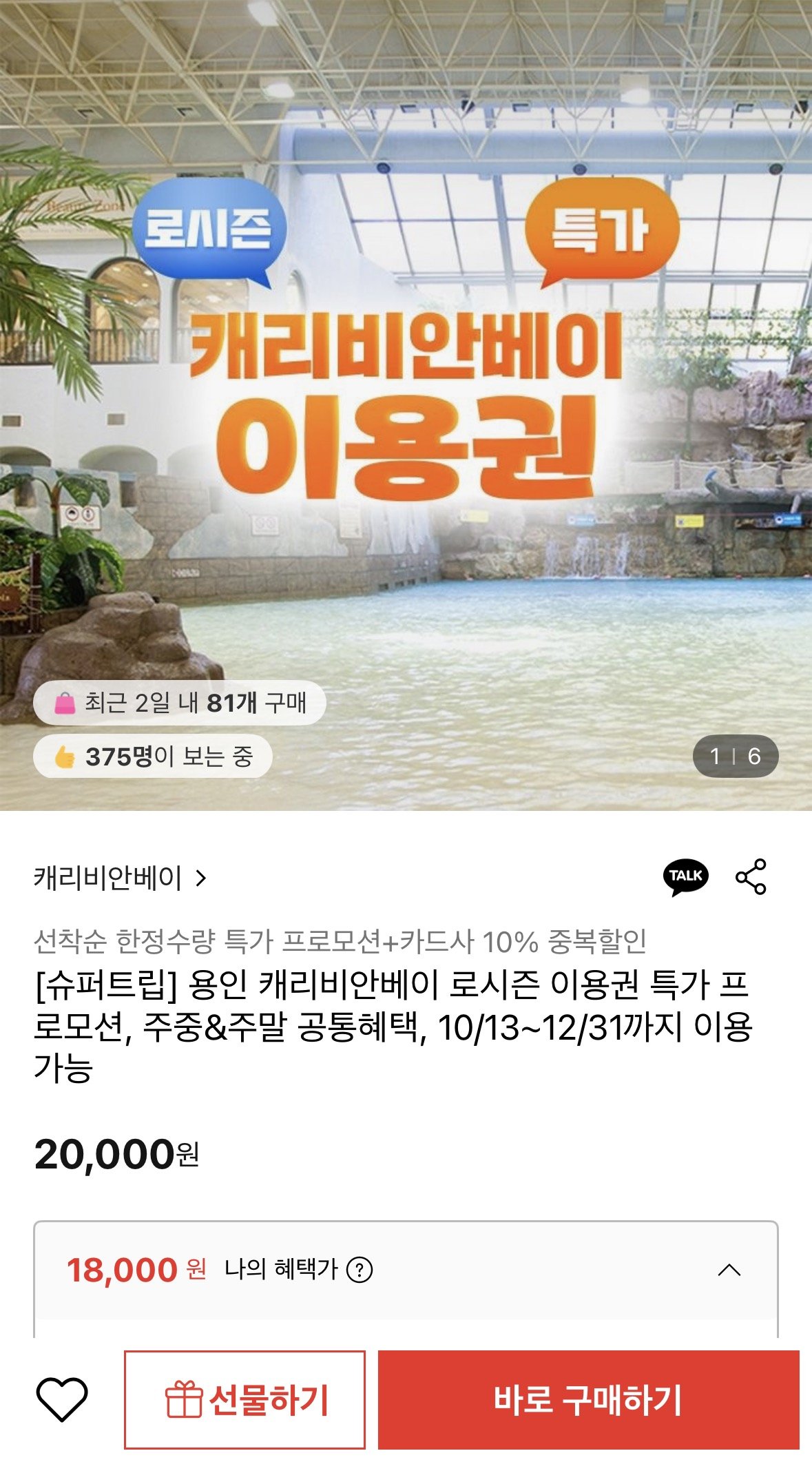용인 캐리비안베이 로시즌 종일권 (10/13~12/31)
