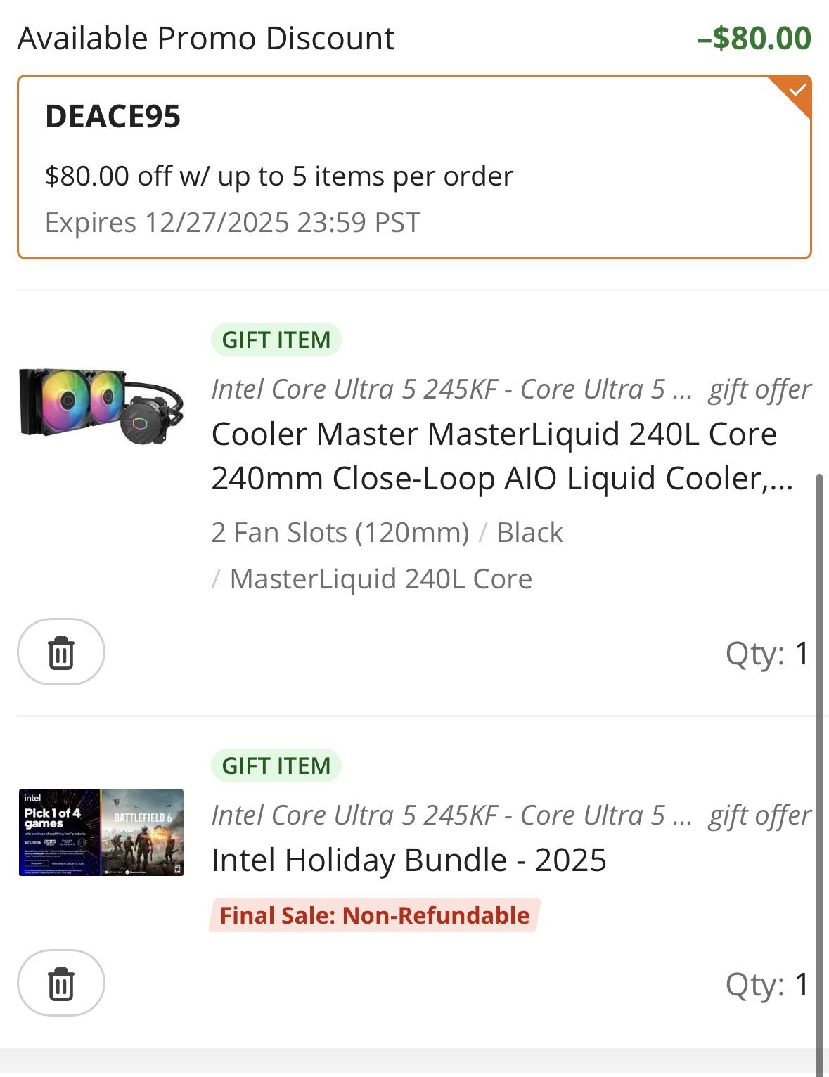 IMG_4067.jpeg [뉴에그] Intel Core Ultra 5 245KF + 수랭 쿨러 + 게임 (169.99달러) (배대지필요)