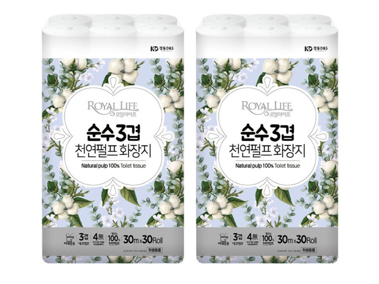 [네이버쇼핑몰] 1+1 천연펄프 순수 3겹 화장지(30m x 30롤) 2팩 총 60롤 (15,400원) (0원)