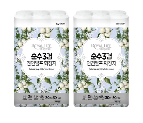 순수해용.png [네이] 로얄라이프 순수 3겹 천연펄프 30m 30롤 20팩 (15,410원) (무료)