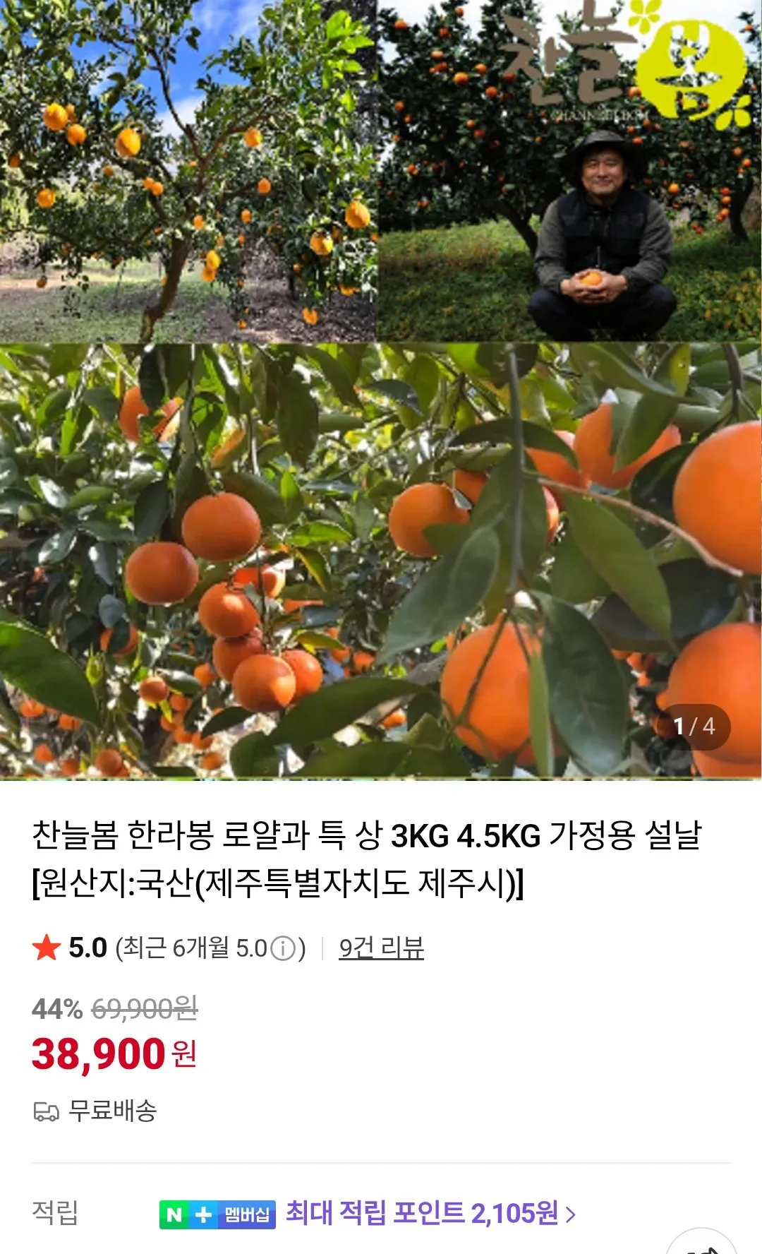 [네이버] 한라봉 + 레드향 4.5KG 로얄과 (36,900원) (무료)