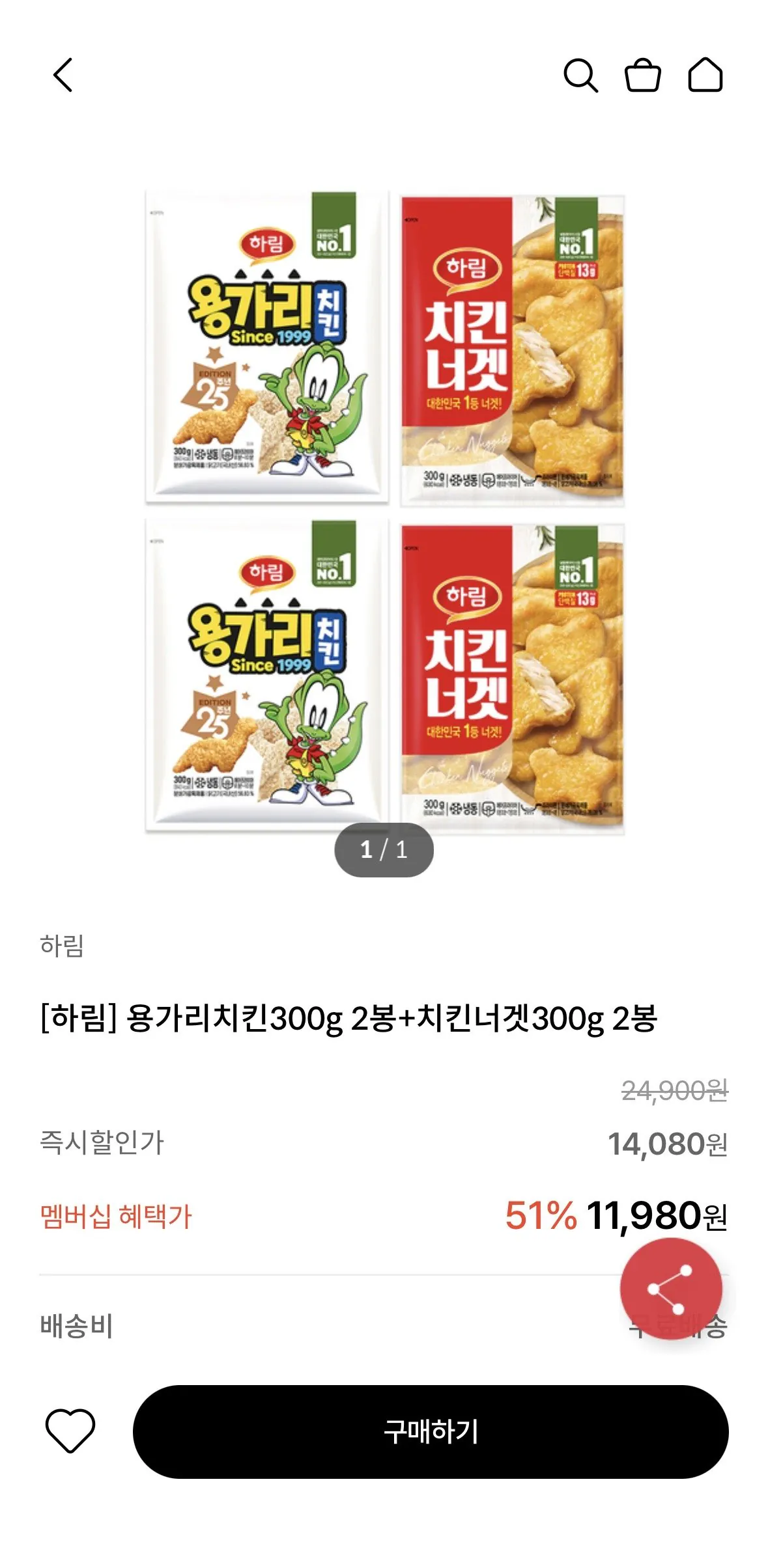 IMG_7789.jpg [KT멤버십] 용가리치킨300g2봉+치킨너겟300g2봉 (11,980원) (무료)
