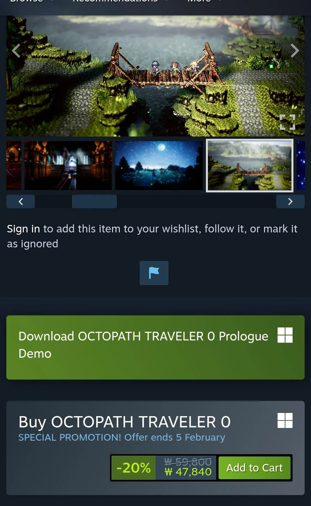 Screenshot_20260123_104924_Chrome.jpg [Steam] Octopath Traveler 0 (47.840 won) (Miễn phí)