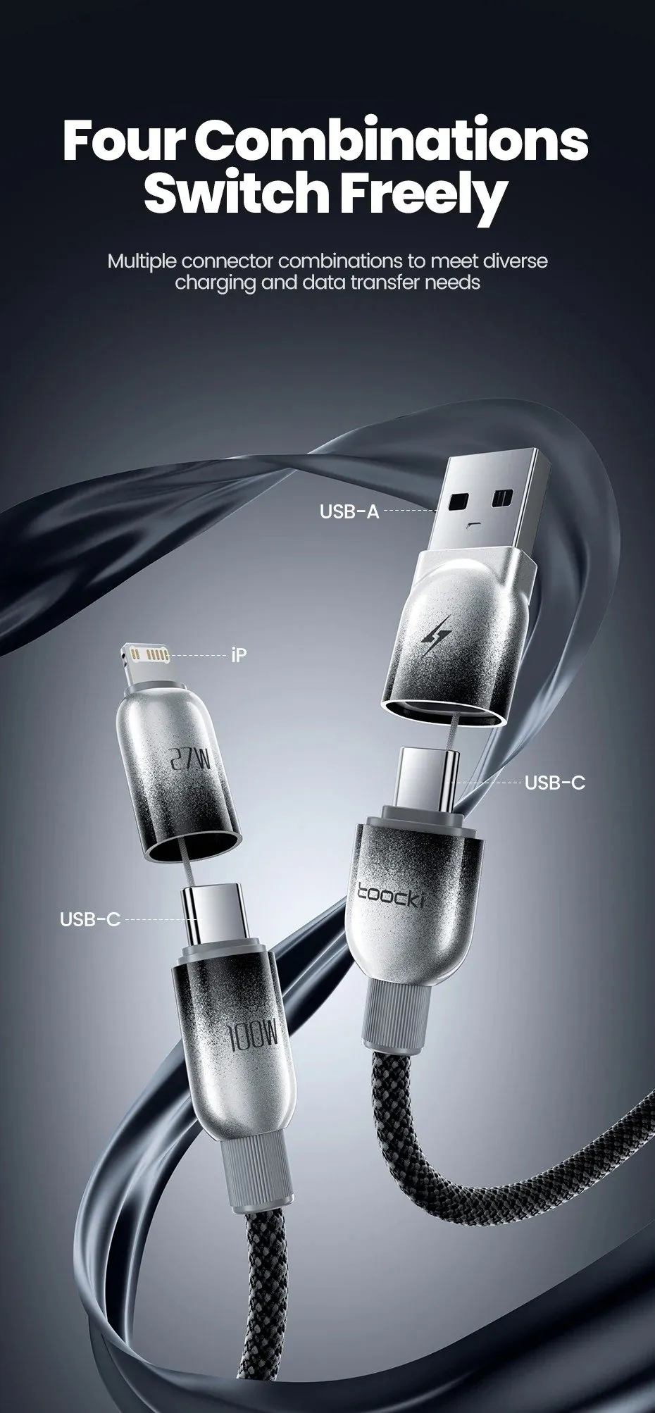 Touki2.jpg [Ali] Touki 100W Cáp sạc nhanh 4 trong 1 C đến C (6.093 won) (miễn phí)