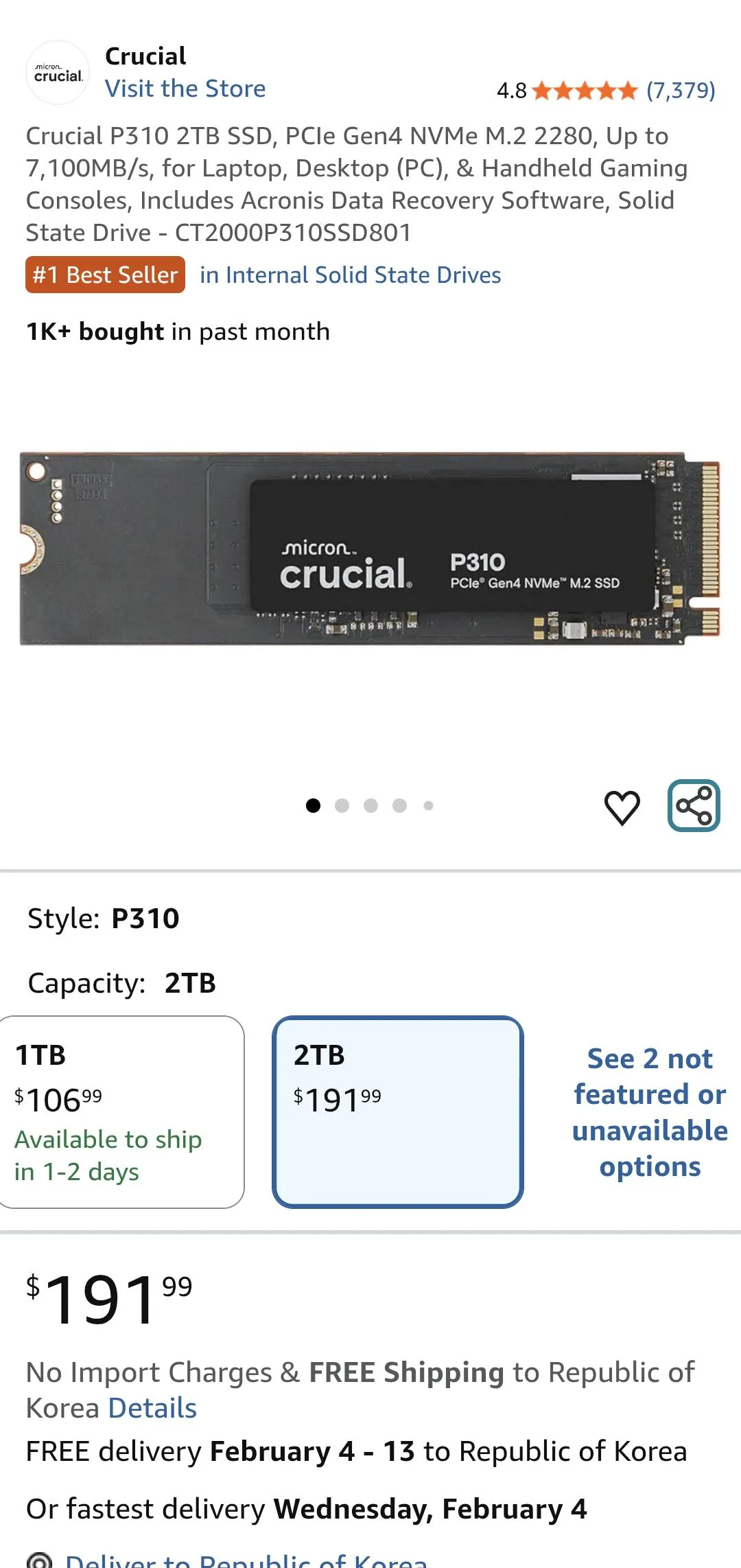 Screenshot_20260127_161715_Samsung Internet.jpg [amazon] SSD P310 Crucial 2TB ($191,99) (Miễn phí)