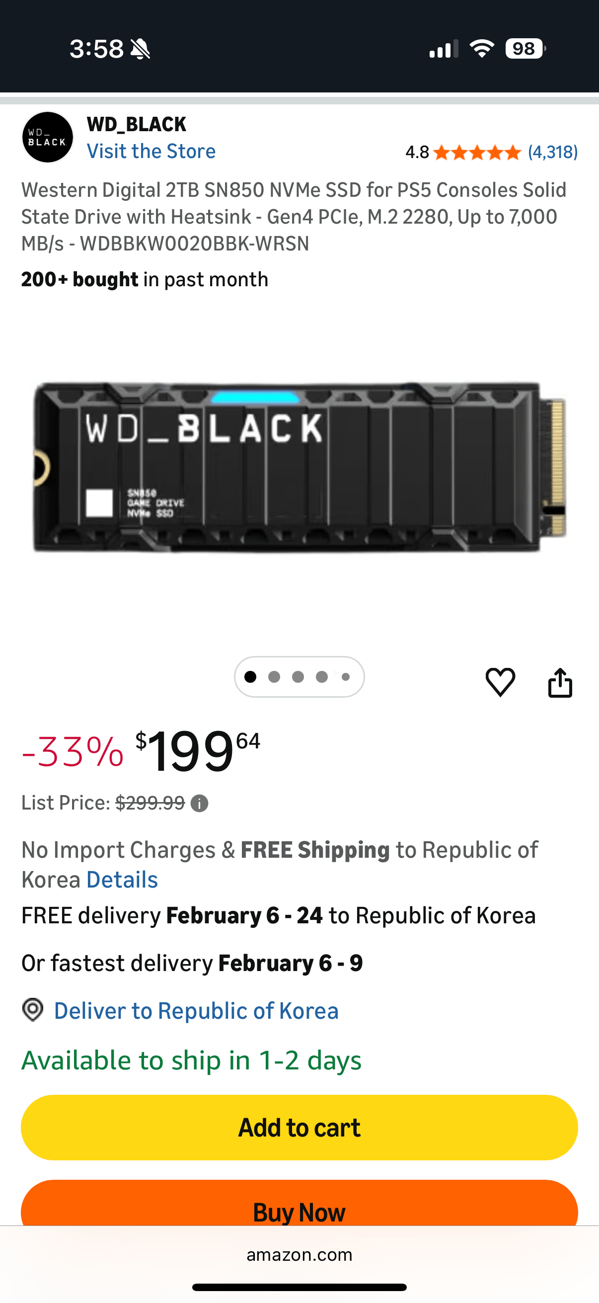 [Amazon] SSD Western Digital 2TB SN850 NVMe (S199.64) (Miễn phí)