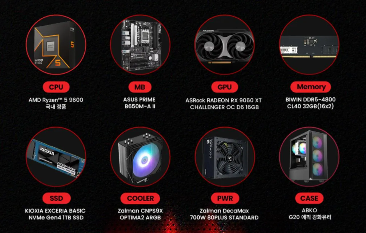 AISelect_20260130_031735_G.jpg [G Market] [Thân máy hoàn chỉnh tiết kiệm chi phí] 9600 + B650M + D5 32GB + 9060XT VRAM 16GB + 1TB (1.705.980 KRW) (Miễn phí)