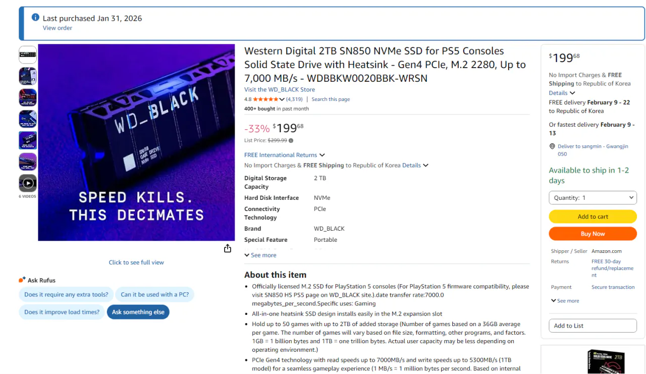 wd.PNG [amazon] SSD Western Digital 2TB SN850 NVMe (199$) (Miễn phí)