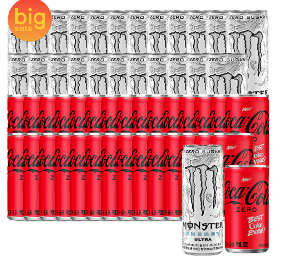 [지마켓] 몬스터 에너지 울트라 355ml 24캔+코카콜라제로 190ml 30캔 (36,310원) (무료)