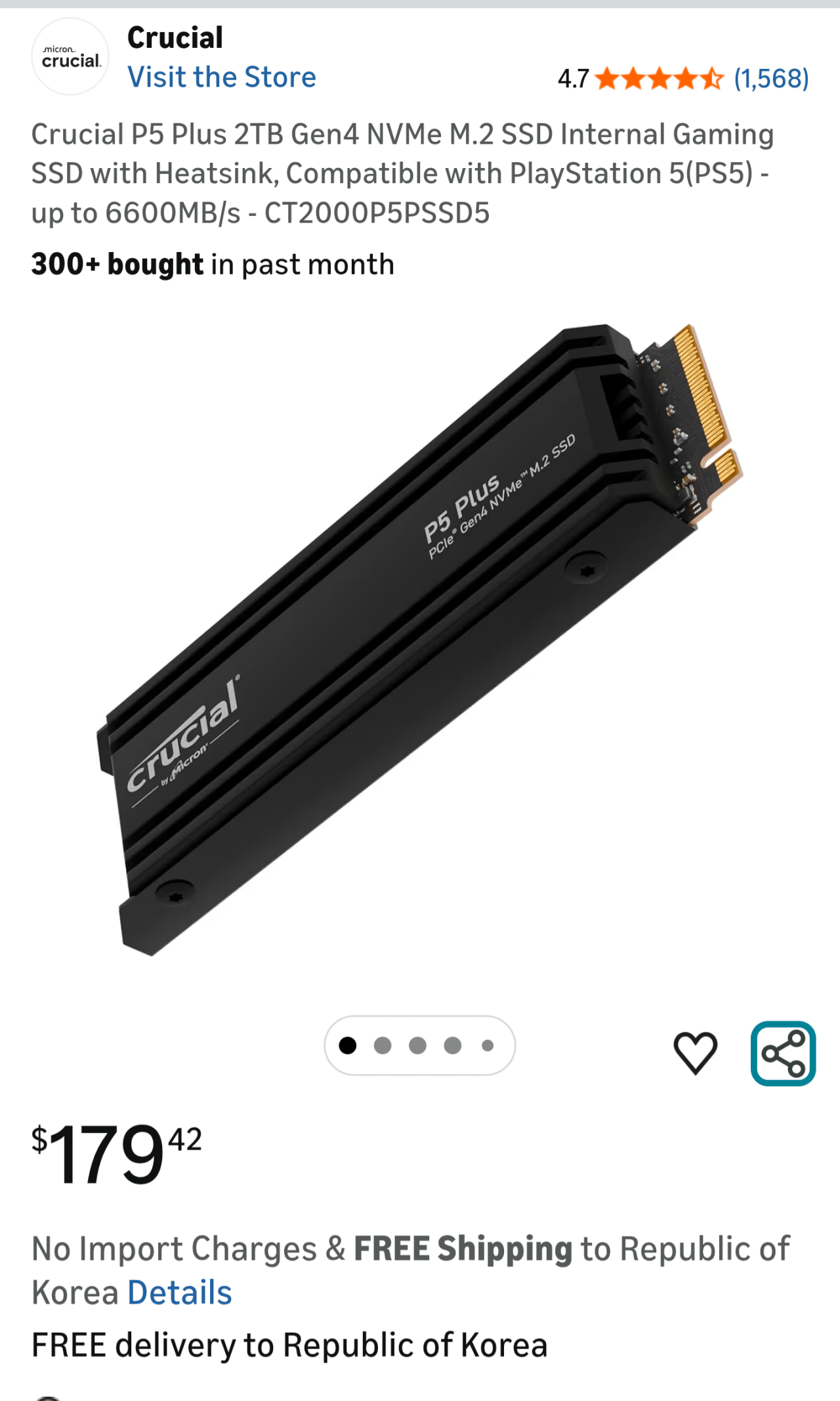 [Amazon] SSD Crucial P5 Plus 2TB Gen4 NVMe M.2 ($179,42) (Miễn phí)