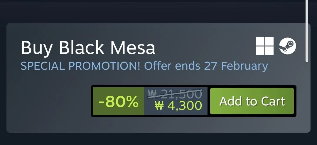 Screenshot_20260218_175131_Samsung Internet.jpg [Steam] Black Mesa (4.300 KRW) (Miễn phí)