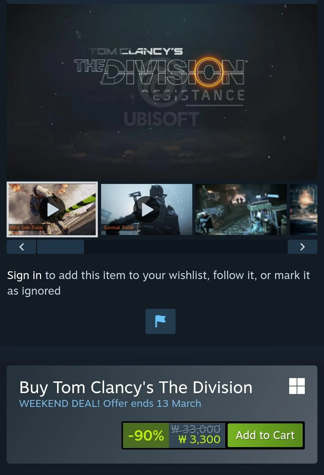 [Steam] Tom Clancy's The Division -90% (3.300 won) (Miễn phí)