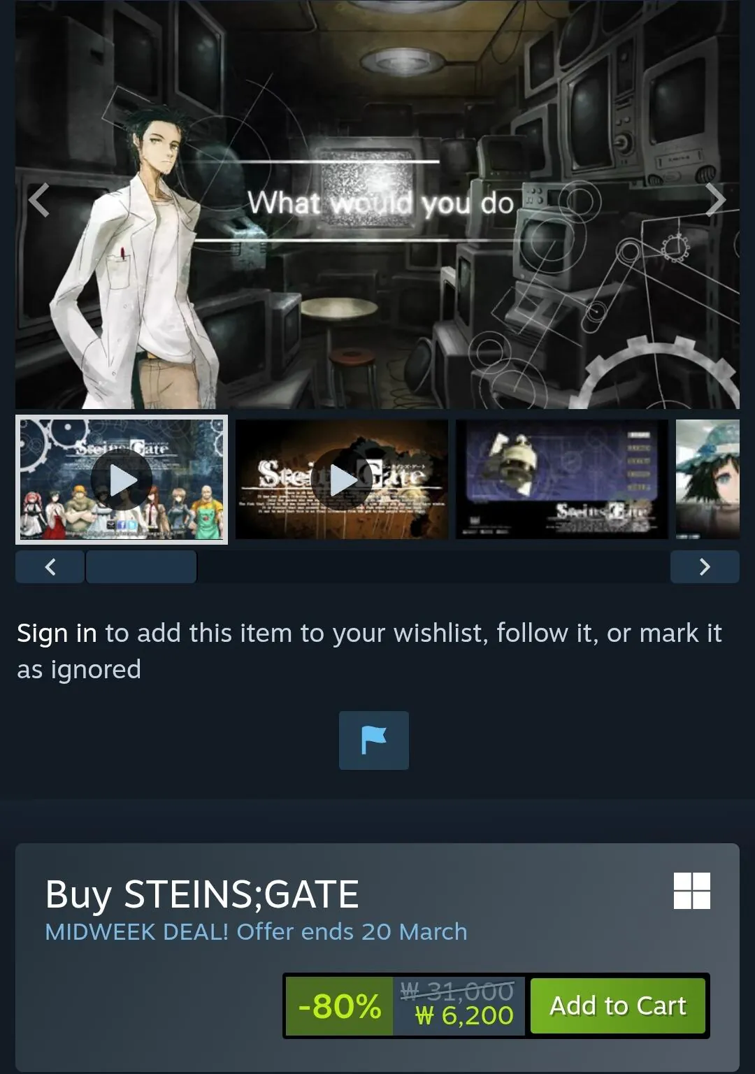 [Steam] STEINS;GATE -80% (6.200 won) (Miễn phí)