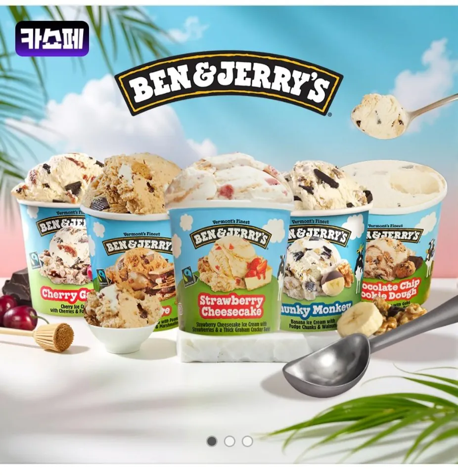 [Kakao] Ben & Jerry's Pint 473ml Chọn 3 lon gồm 11 loại kem (24.660 KRW) (Miễn phí)