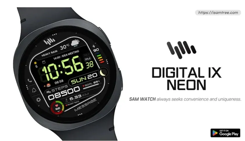 [Google Play] Mặt đồng hồ Galaxy SamWatch Digital IX Neon (0 won) (Miễn phí)