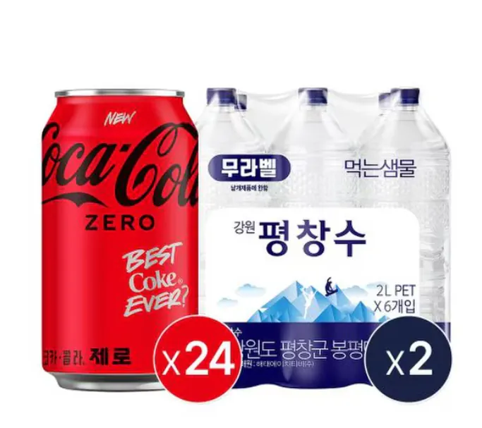 image.png [SSG] 코크제로 350ml 24캔+평창수무라벨 2L펫 12입_분리배송 (20,821원) (무료)