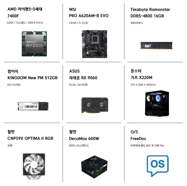 01.png [G Market] PC lắp ráp hoàn chỉnh (7400F + RX9060) Labang (1.066.287 KRW) (Miễn phí) (KRW) 1.066.287) (Miễn phí)