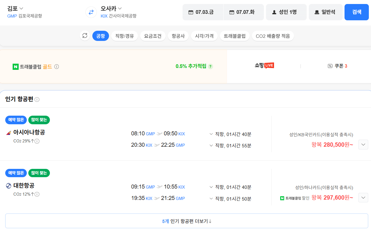 image.png [네이버항공권] 김포-오사카 0703-0707 국민카드 (280,500원) (무료)