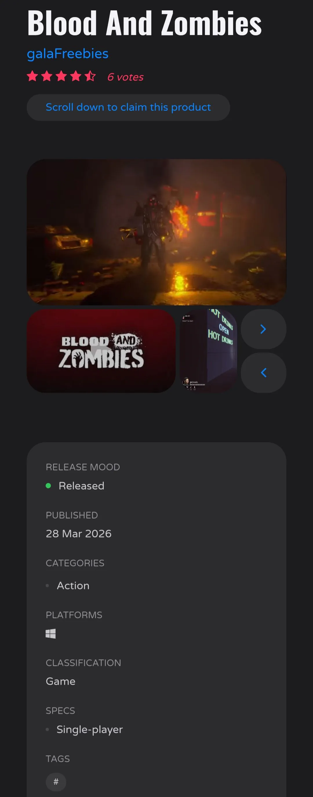 [인디갈라] Blood And Zombies (무료) (무배)