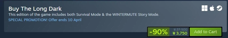 [스팀] The Long Dark -90% 할인 (3,750원)_2.webp