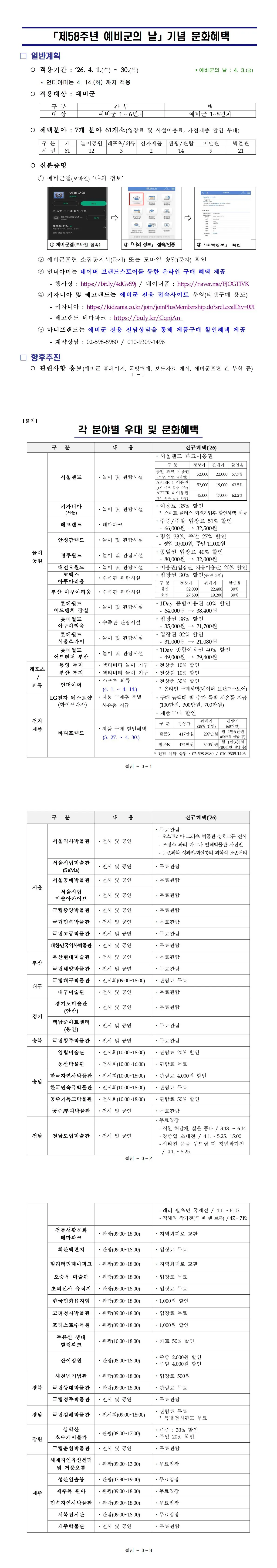 [예비군 할인] 예비군의 날 할인 목록 (0원) (0원)