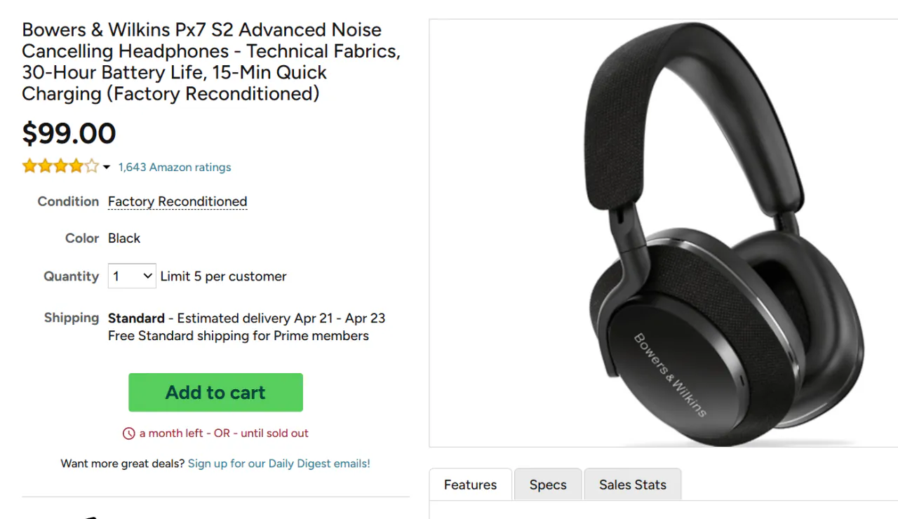 image.png [아마존] Bowers & Wilkins Px7 S2 Px7 S2 리퍼 $99 (99달러) (무료)