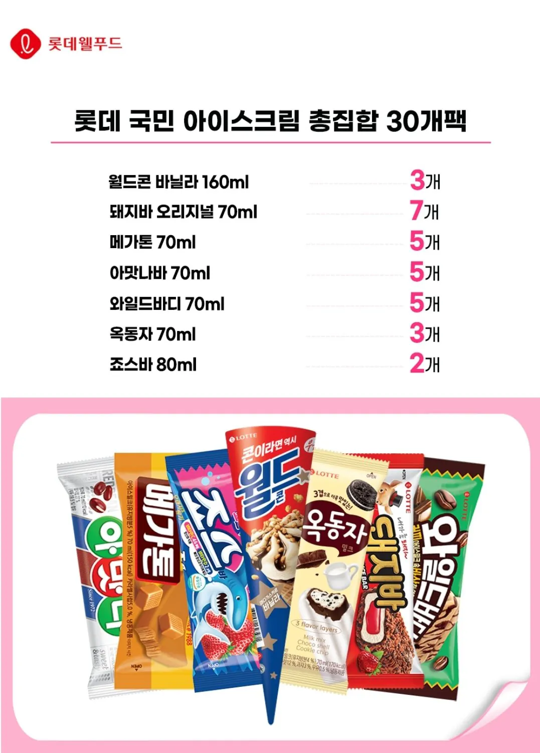 [동원몰] 월드콘/돼지바/옥동자/와일드바디 등 바 7종 30개 (14,900원) (무료)