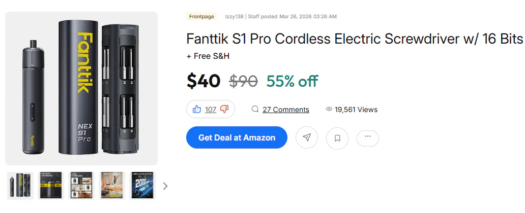 스크린샷 2026-04-04 060104.png [아마존] Fanttik S1 Pro Electric Screwdriver ($39.99) (무료)