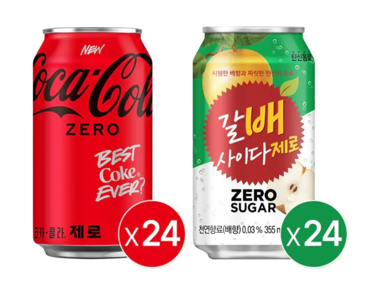 1775443333040.jpg [이마트] 코카콜라 제로 350ml 24입+갈배사이다제로 355ml 24입 (23,744원) (무료)