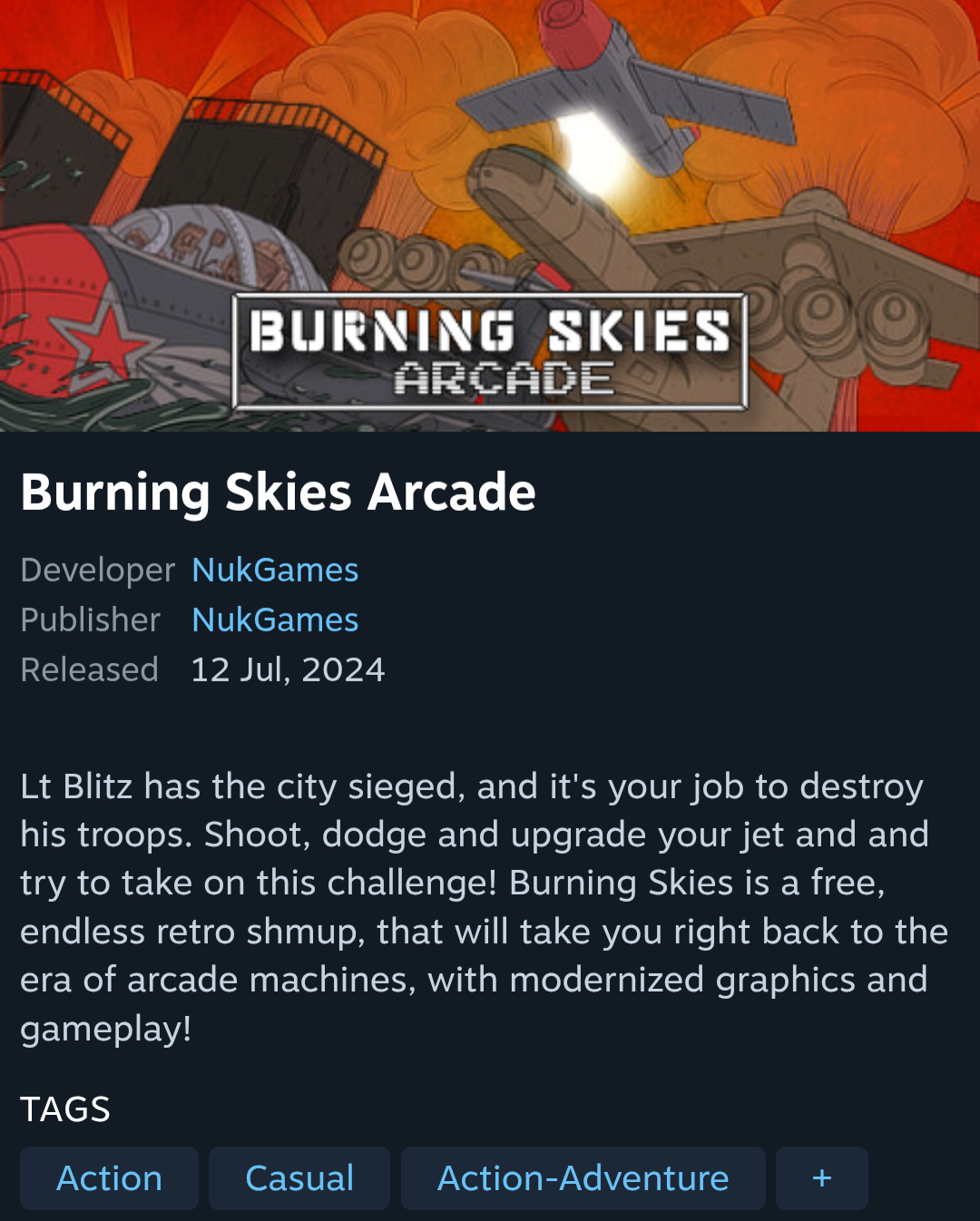 [steam] Burning Skies Arcade (무료) (무료)