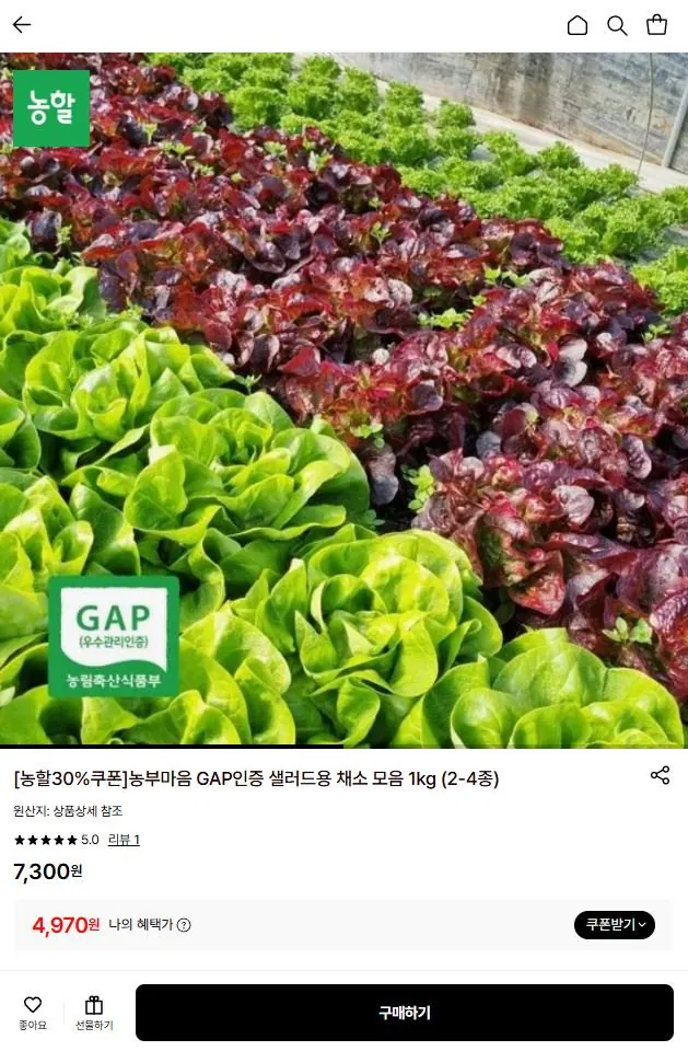 1-91.JPG [롯데온] 유러피안 샐러드용 채소 모음 1kg (4,970원) (무료)