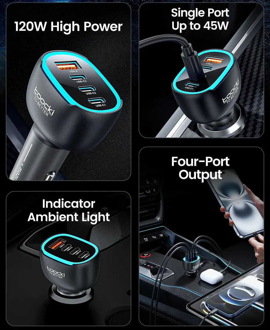 투키.webp [알리] Toocki 120/90W 미니 차량용 충전기 4 포트 고속 충전 (13,163원) (무료)