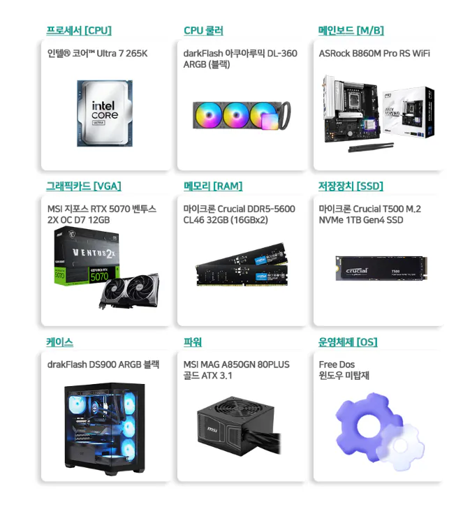 1776143774610.png [지마켓] 인텔 울트라 265K RTX5070 32G 1TB(디램있음) 데스크탑 (2,099,280원) (무료)