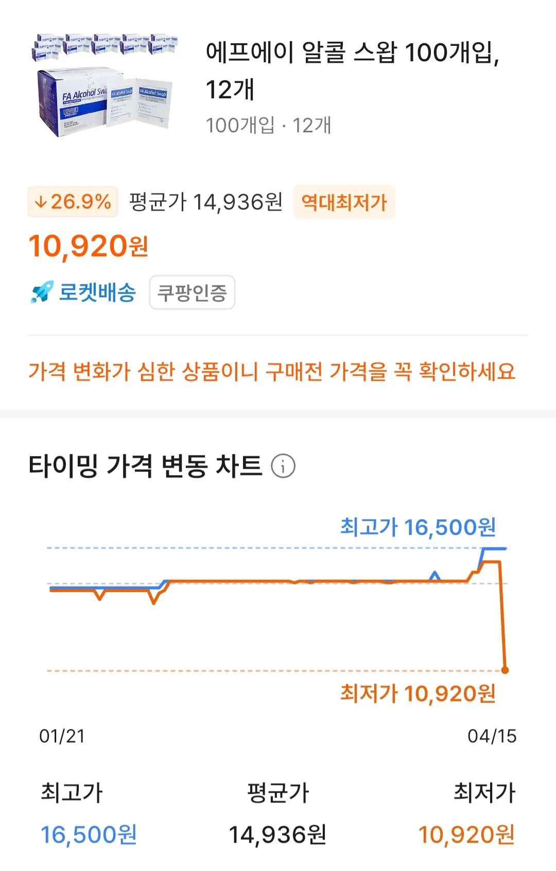 1000174573.jpg [쿠팡] 에프에이 알콜 스왑, 12개 (10,920원) (무료)