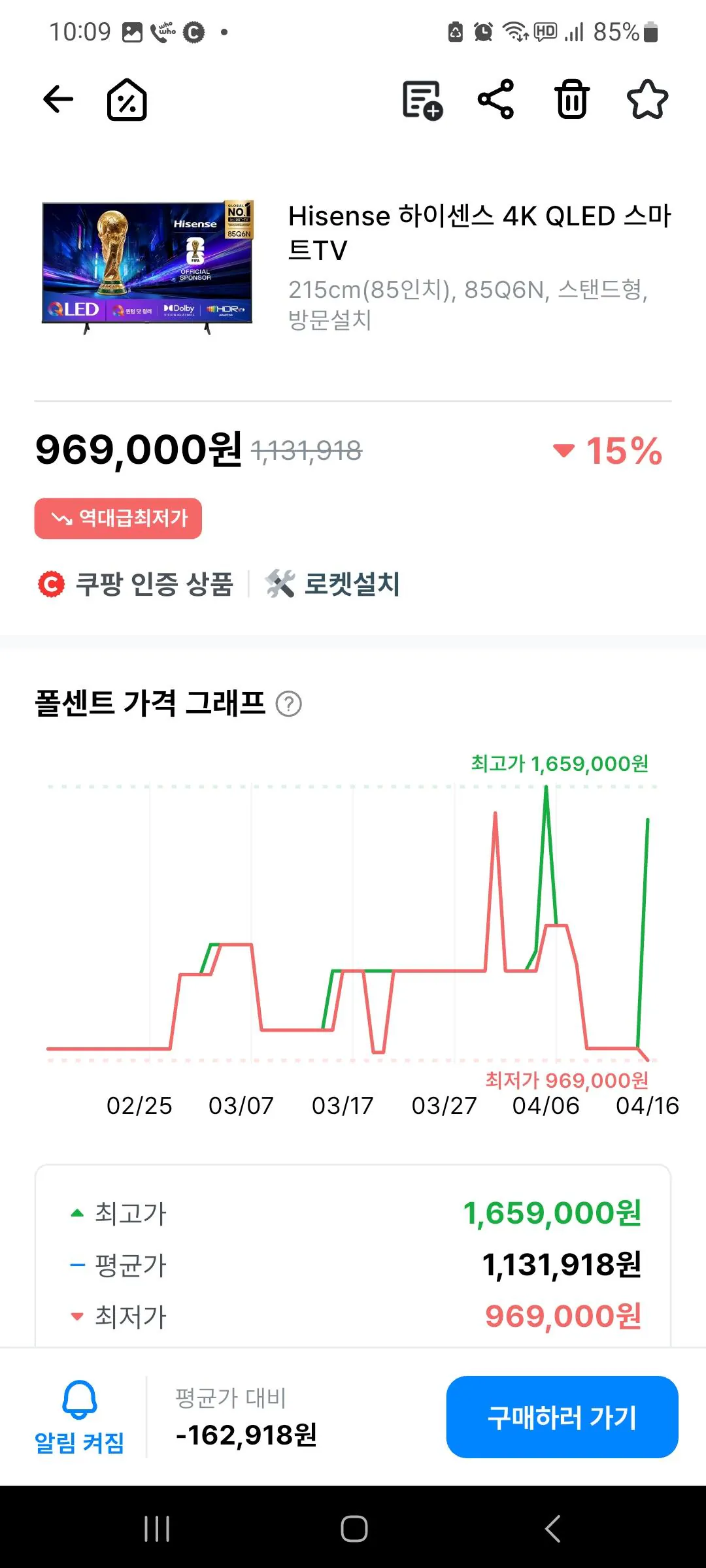 KakaoTalk_20260416_101003375.jpg [쿠팡] 하이센스 4K 85Q6N (969,000원) (무료)