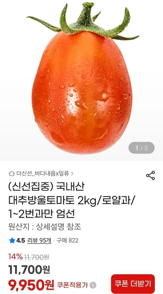 1876.jpg [지마켓] 대추방울토마토 2kg 로얄과 1-2번 (9,950원) (무료)