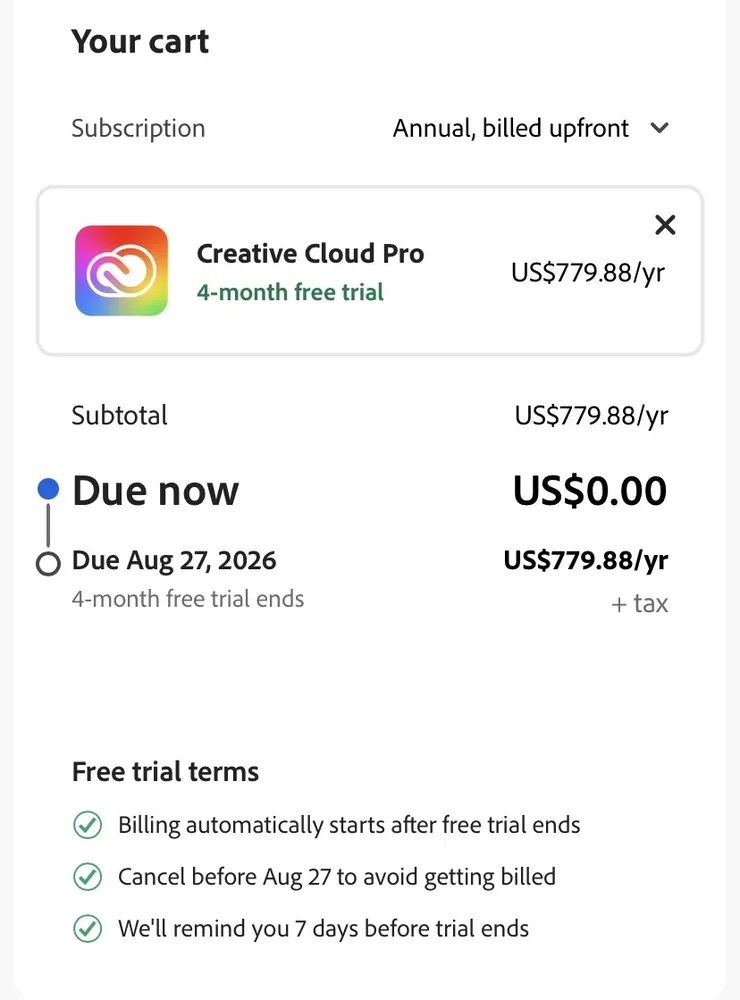 [Adobe] Creative Cloud Pro miễn phí 4 tháng (0 won) (miễn phí)