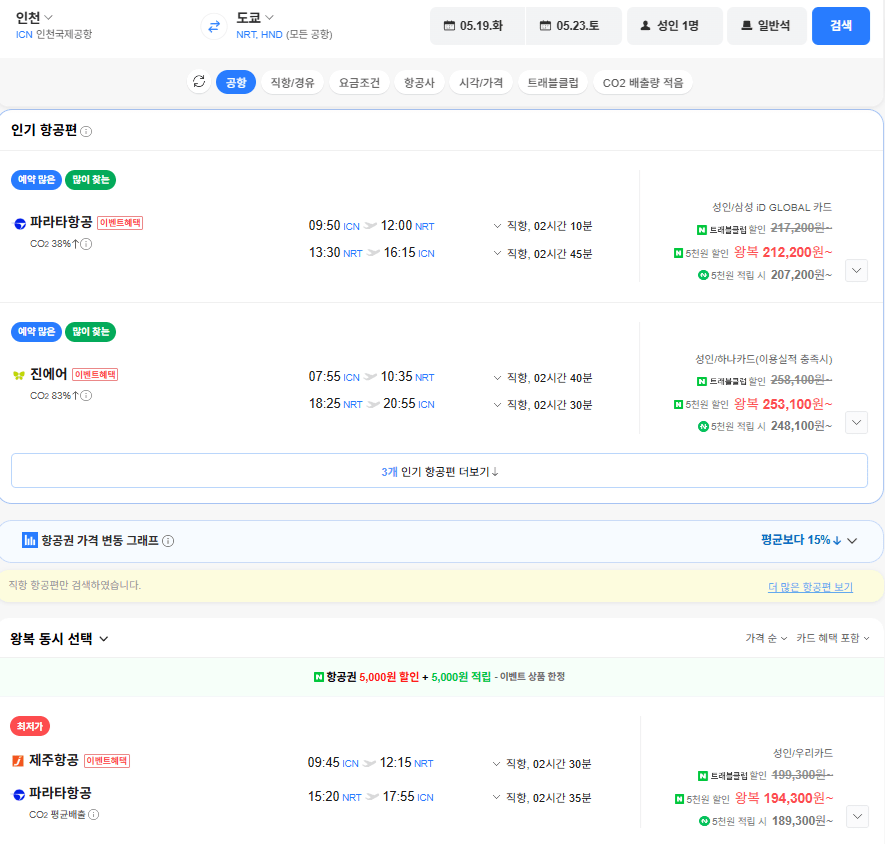 image.png [Vé máy bay Naver] Thẻ Woori Seoul-Tokyo 0519-0523 (194.300 KRW) (Miễn phí)