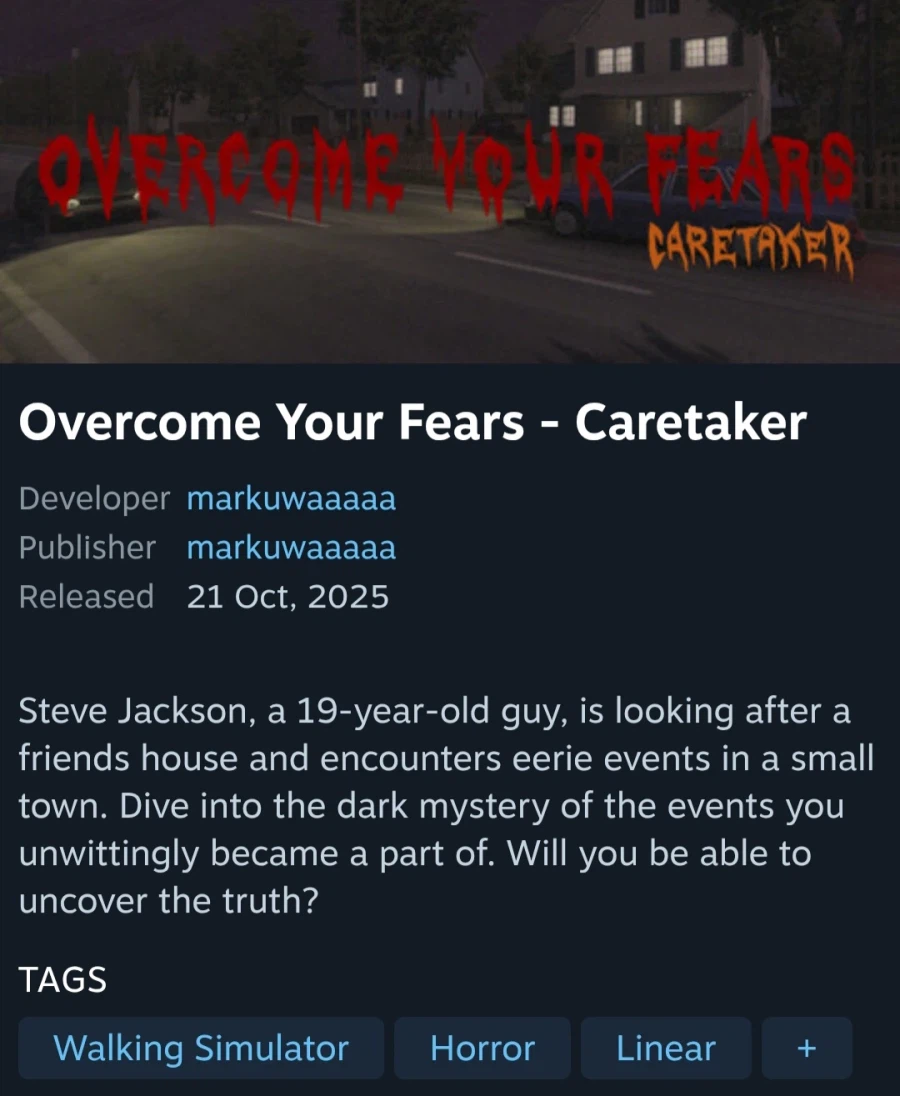 [스팀] Overcome Your Fears - Caretaker (무료/무료)_1.webp