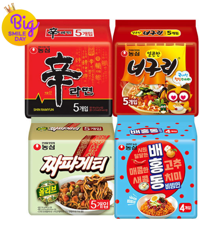image.png [G Market] Shin Ramyun 5 miếng + Neoguri 5 miếng + Chapagetti 5 miếng + Baehongdong 4 miếng (tổng cộng 19 túi) (13.470 KRW) (0 won)