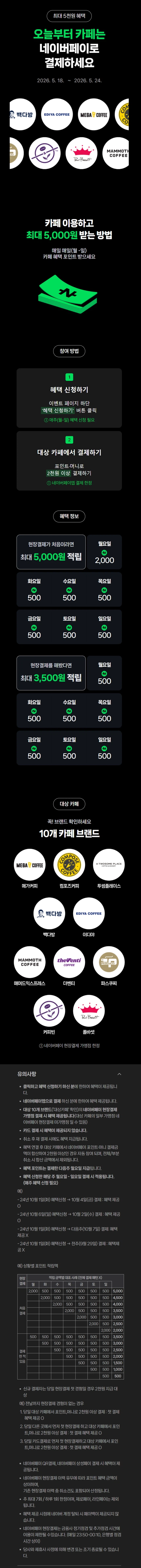 [Naver Pay] Kiếm 500 thắng khi bạn chi tiêu 2.000 won trở lên tại quán cà phê (18~24/5)_1.webp