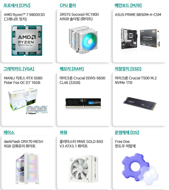 image.png [G Market] 9800X3D RTX5080 Đơn vị hoàn chỉnh 32G 1TB (3.399.430 KRW) (miễn phí) vận chuyển)