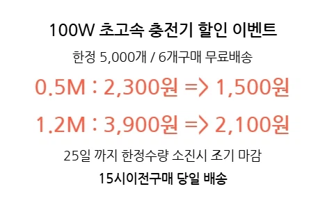 [네이버] 모란카노 초고속충전케이블 C타입100W케이블 6개세트 1,500원 무배_2.webp
