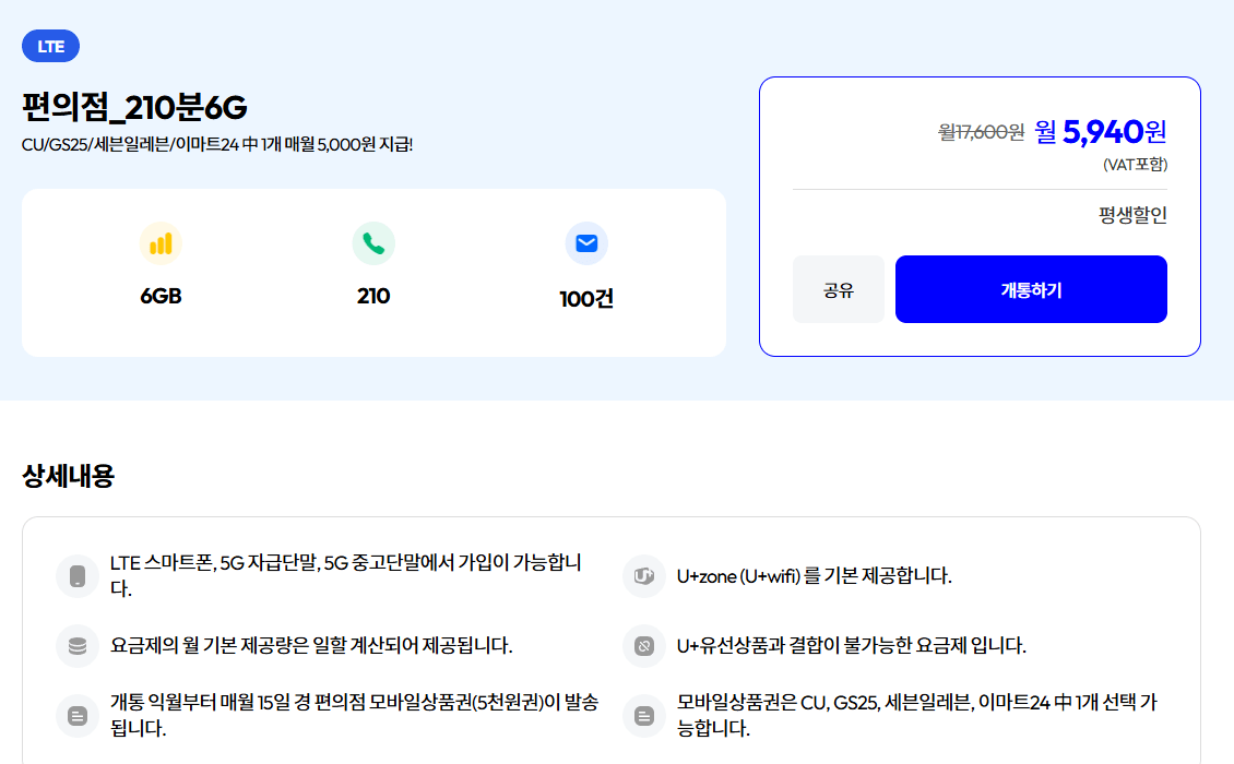 222.png [Mona Mobile] [Trọn đời] Cửa hàng tiện lợi 6GB 210 phút/tháng 5.000 won Phiếu giảm giá cửa hàng tiện lợi được cung cấp/Mạng LG LTE (4.950 won) (Giao hàng miễn phí)