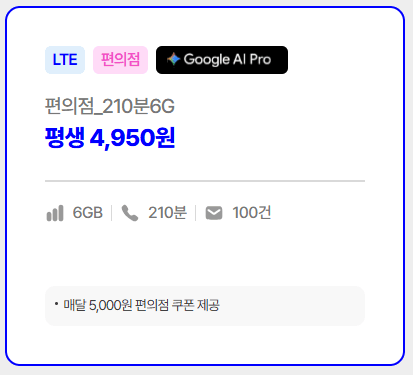 1780233954.png [Mona Mobile] [Trọn đời] Cửa hàng tiện lợi 6GB 210 phút/tháng Phiếu giảm giá 5.000 won được cung cấp tại cửa hàng tiện lợi/Mạng LG LTE (4.950 won) (miễn phí)