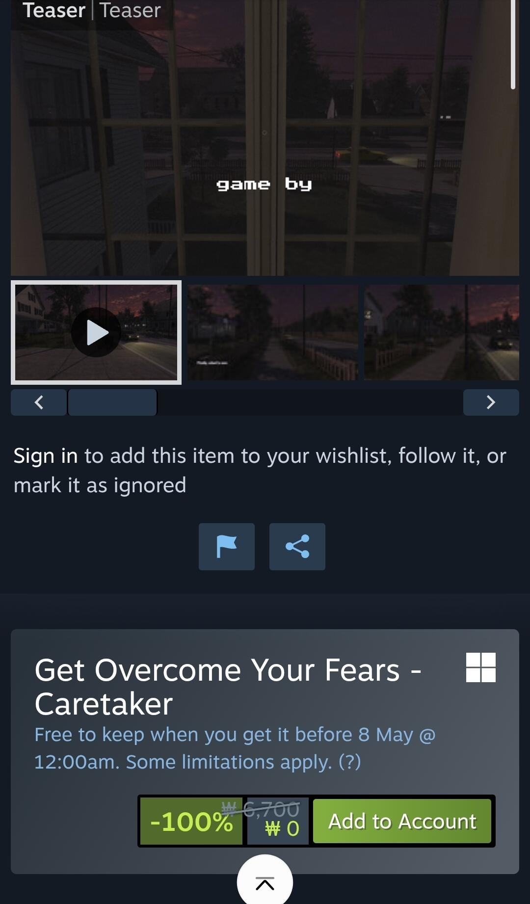[Steam] Overcome Your Fears - Caretaker (0원) (무료)