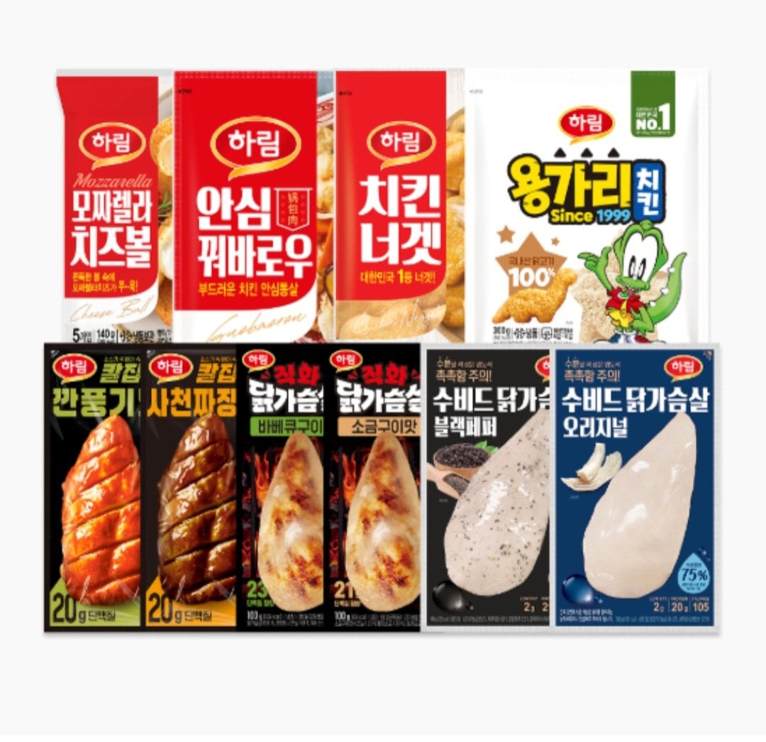 [하림몰] 닭가슴살&튀김 세트 (닭가슴살 7개+용가리치킨+너겟+꿔바로우+치즈볼) (페이코19,040원) (무배)