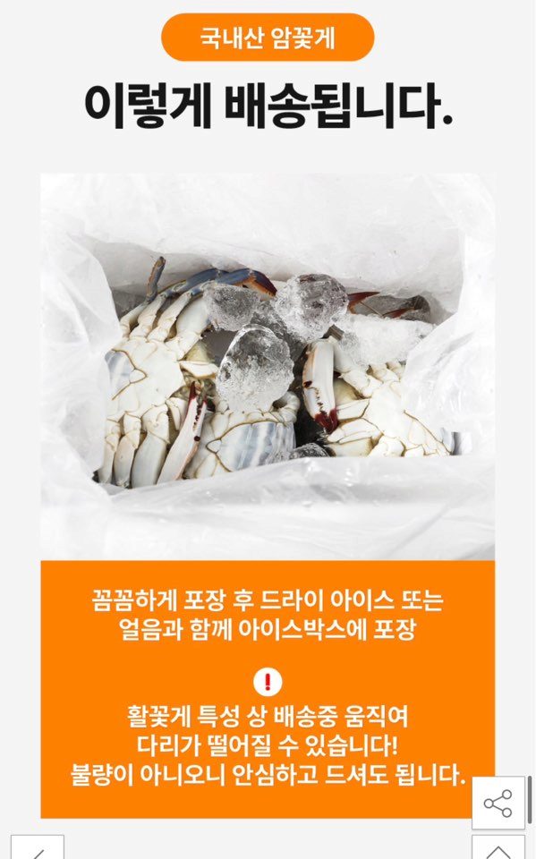 image.png [Đấu giá] Cua cái nội địa sống, 1kg, 4-6 miếng, trứng cá (19.580 KRW) (miễn phí vận chuyển)